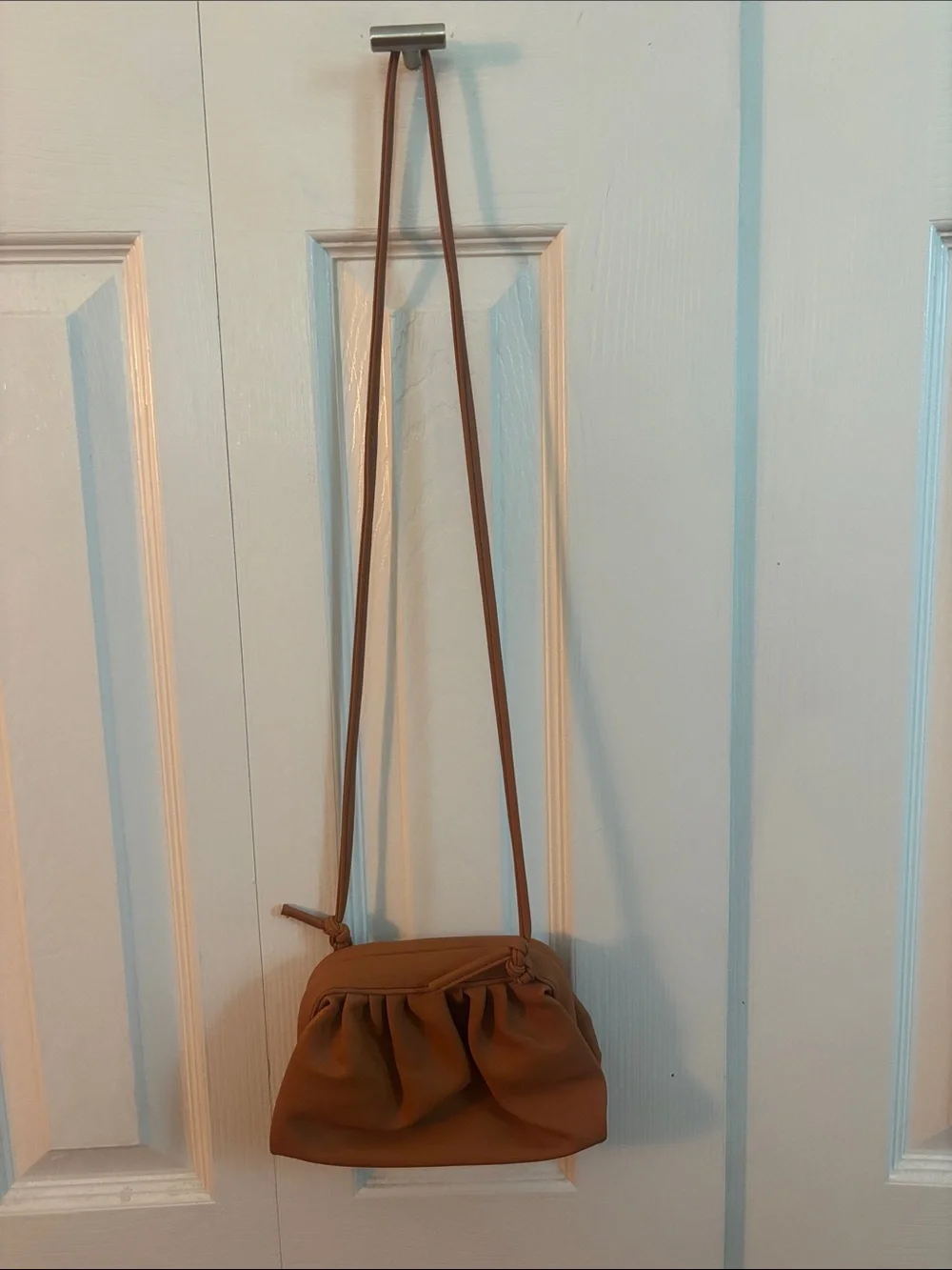 Faux Leather Ruched Crossbody Bag in Light Brown